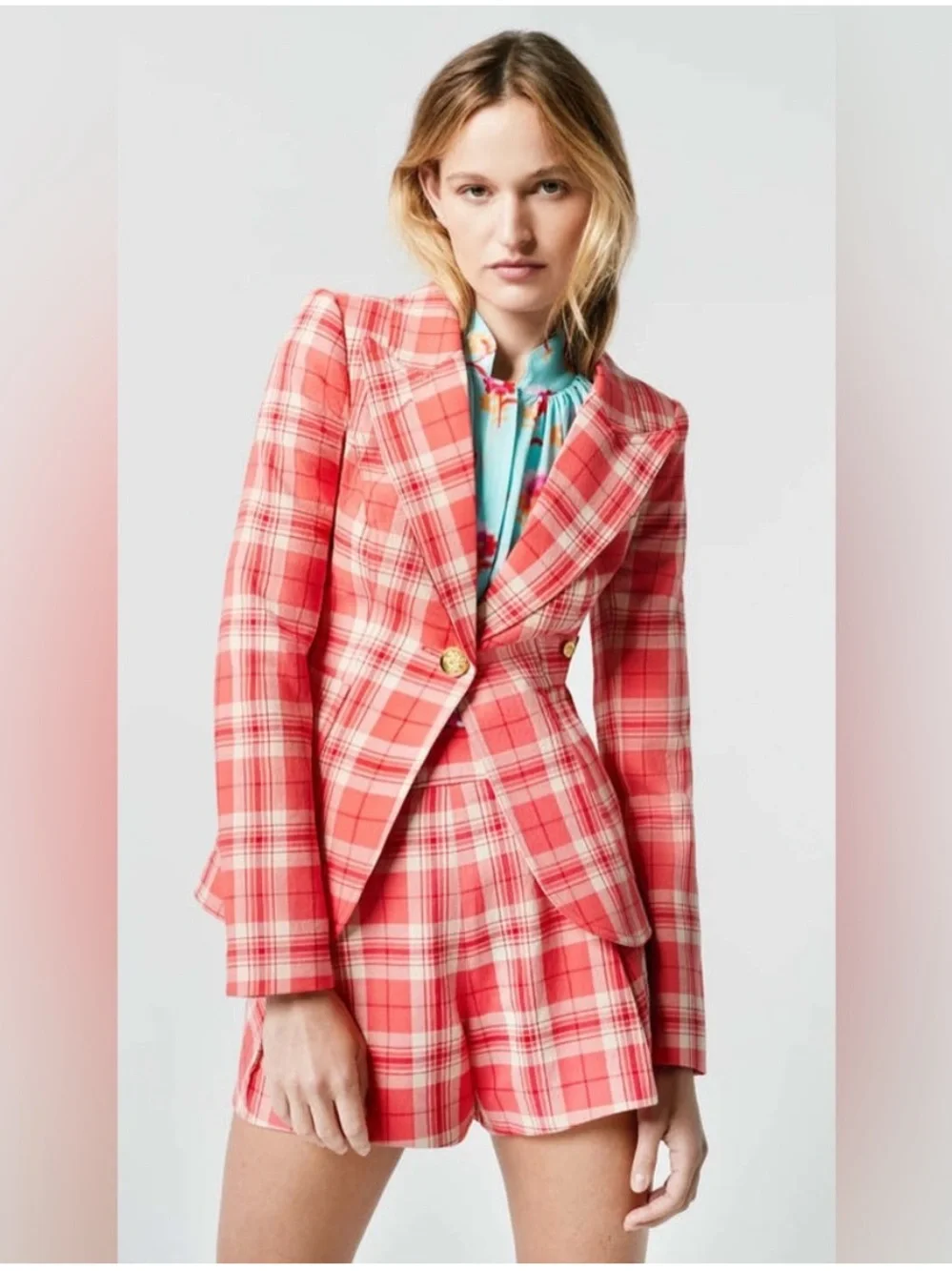 Smythe Pleated Walking Shorts Watermelon Plaid Size 4